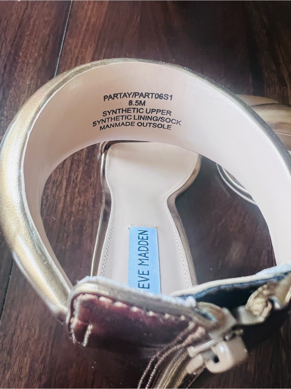 Steve Madden Metallic Gold Zip-Back Stiletto Sandals - Picture 6 of 6